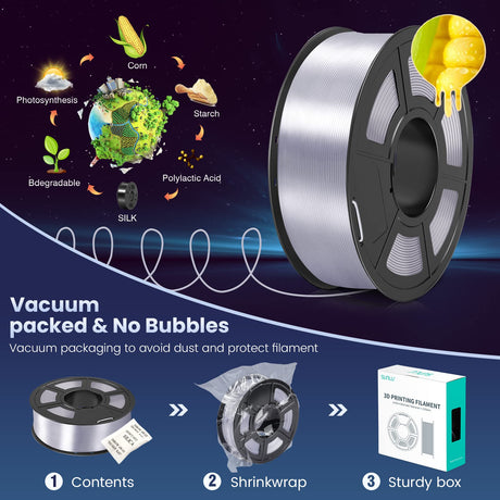 SUNLU 3D Printer Silk Filament,Shiny Silk PLA Filament 1.75mm, Smooth Silky Surface, Great Easy to Print for 3D Printers, Dimensional Accuracy +/- 0.02mm, Silk Silver 1KG SUNLU