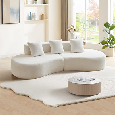 BAMOOLI 109'' Curved Couch, Mid Century Modern Half Moon Sofa, Luxury 3-Seat Couch with High-Density Foam Filled, Raindrop Velvet Fabric Sectional Sofa for Living Room, Apartment, Office, White