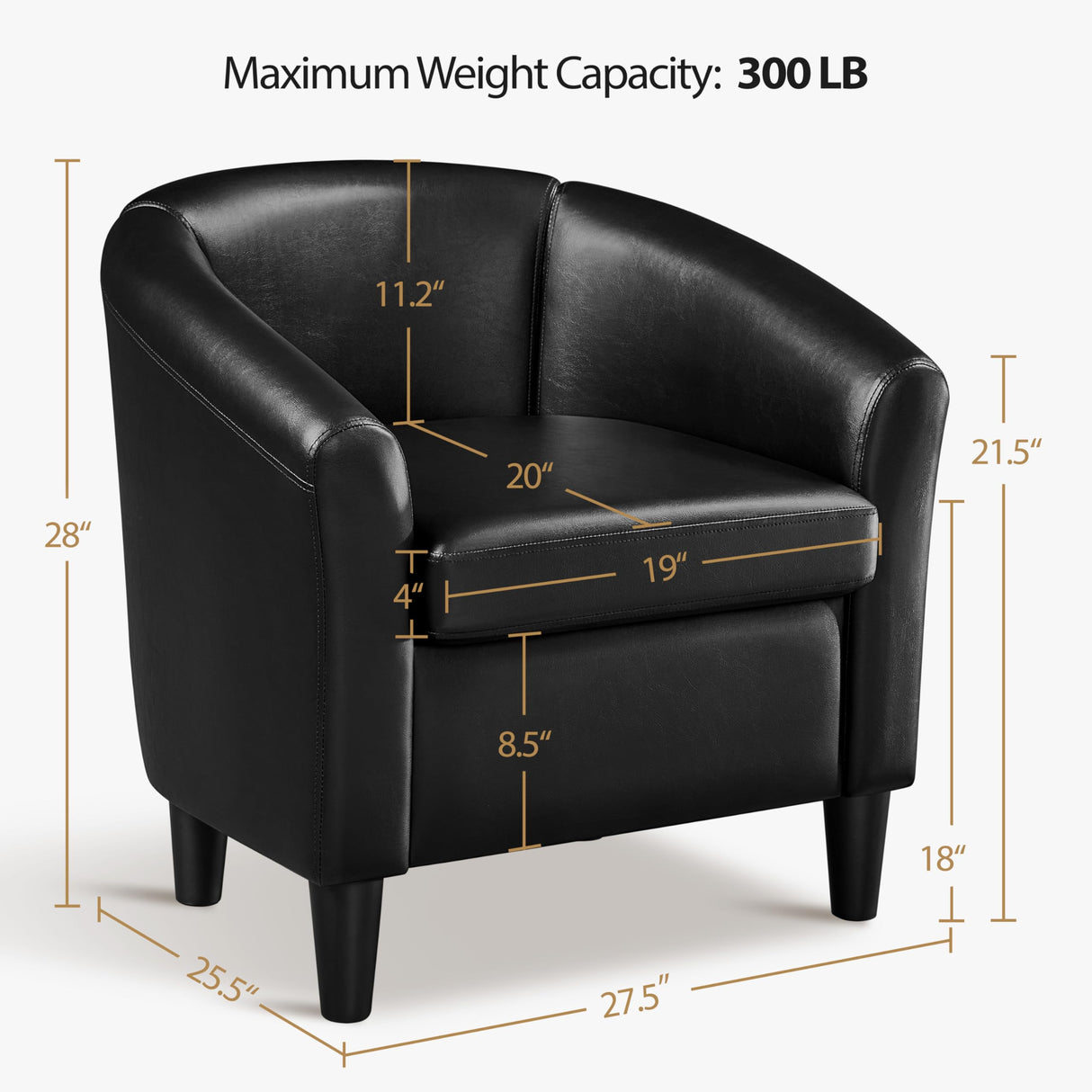 Topeakmart Faux Leather Club Chair, Modern Accent Chair and Cozy Barrel Armchair with Sturdy Legs for Living Room Bedroom Reception Room, Black Topeakmart