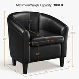 Topeakmart Faux Leather Club Chair, Modern Accent Chair and Cozy Barrel Armchair with Sturdy Legs for Living Room Bedroom Reception Room, Black Topeakmart