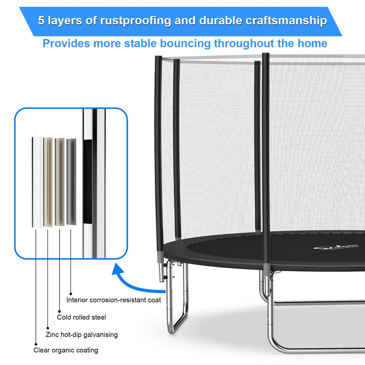 YSSOA 12FT Trampoline for Kids and Adults - Recreational Trampolines with Safety Enclosure, Wind Stakes, 400LBS Weight Capacity, Black Outside Net YSSOA