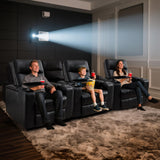 ANJ Black Power Recliner Chair Electric Home Theater Seating Soft Leather Movie Chair for Living Room Overstuffed Single Reclining Sofa with Hidden Arm Storage, Cup Holders and USB Ports (Black) ANJ