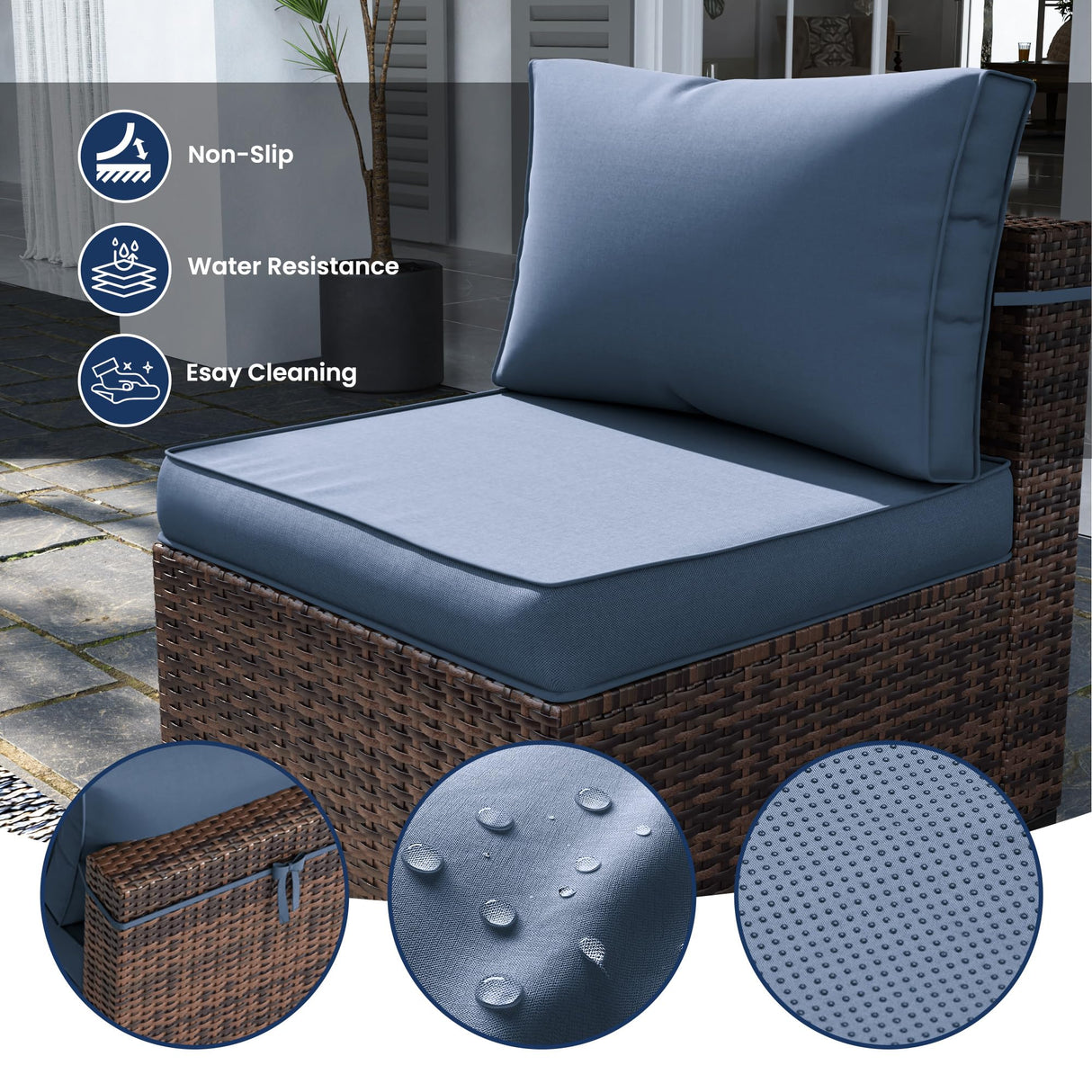 UDPATIO 2 Pieces Patio Furniture Sofa Sets, Outdoor All-Weather Patio Sectional Sofa with Non-Slip 4 Inch Thick Cushion Deep Seating High Back (Navy Blue) UDPATIO