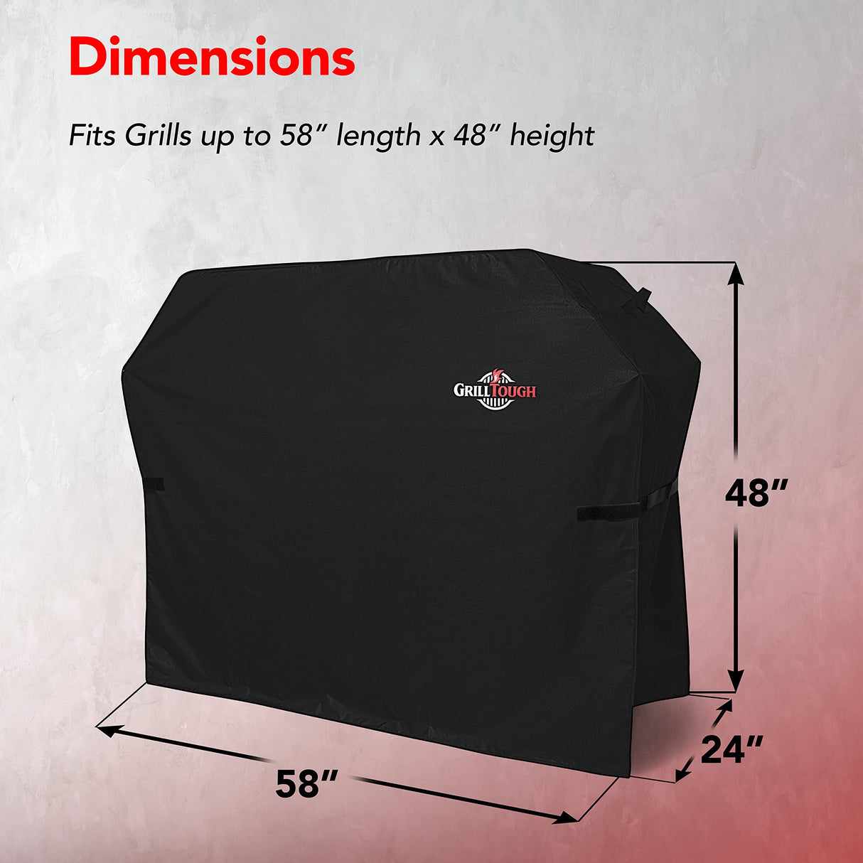 GrillTough Heavy Duty BBQ Grill Cover for Outdoor Grill, 58 Inch – Waterproof, Weather Resistant, UV & Fade Resistant with Adjustable Straps – Gas Grill Cover for Weber, Genesis, Charbroil, etc. Black GrillTough