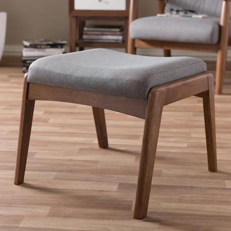 Baxton Studio Elyse Walnut Wood Grey Fabric Upholstered Footstool Baxton Studio