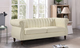 Container Furniture Direct Chesterfield-Inspired 77" Faux Leather Sofa with Elegant Design, Gourd Legs, and Sustainable Pleather Upholstery, 3 Seater Couch for Living Rooms and Offices, Cream White Container Furniture Direct
