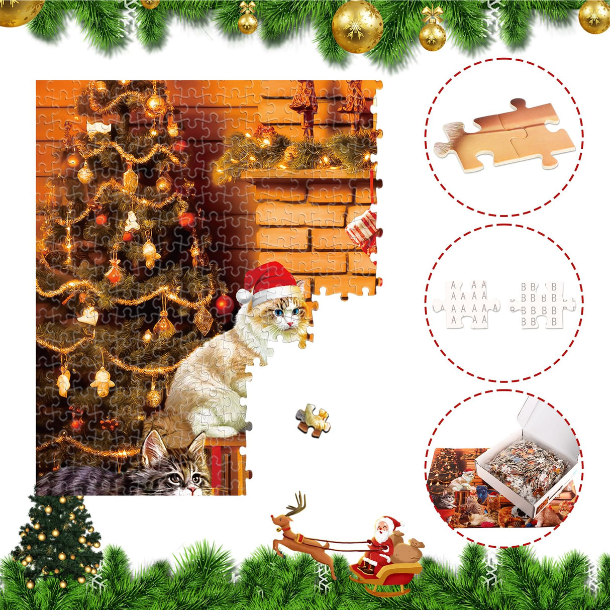 1000 Pcs Christmas Cat Jigsaw Puzzles, Challenging Puzzles Xmas Family Game Puzzles for Adults Cat Lovers Supplies Hxezoc