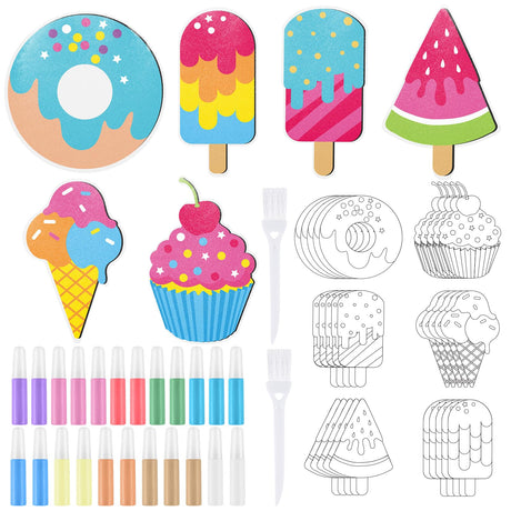 VercanMonth 30 Sets Sand Art Kit Crafts for Kids 30 Sand Art Pictures with 23 Colored Sands DIY Sweet Treat Craft Paintings with Brushes for Children DIY Arts Educational Learning Activity VercanMonth