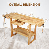DNA MOTORING Heavy Duty Wood Workbench, Wooden Workbench with Drawer for Workshop, Garage, W/Adjustable Handle, TOOLS-00522 DNA MOTORING
