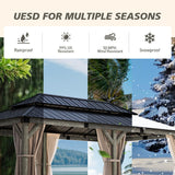 HOMPUS 12x20 FT Hardtop Wood Gazebo, Cedar Wood Frame Gazebo with Double Metal Roof, Outdoor Gazebo with Netting & Curtains, Wooden Gazebos Pavilion for Backyard, Garden, Deck, Gray HOMPUS