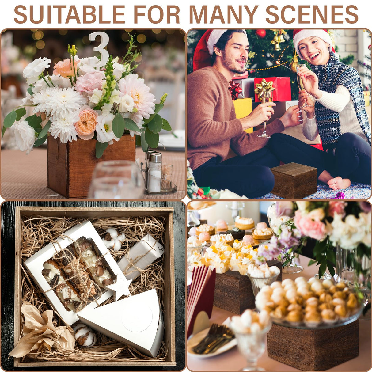 Barydat 3 Pcs Wooden Risers Stands Cake Rustic Stackable Square Cupcake Stands Base for Buffet Table Dessert Food Birthday Wedding Party Barydat