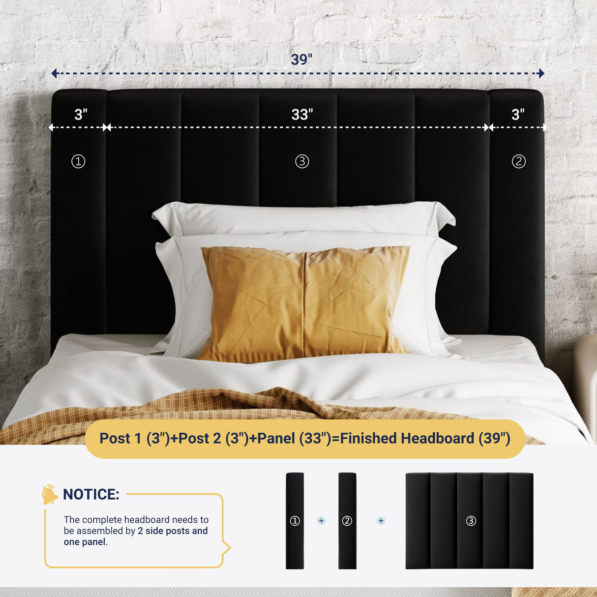 Allewie Twin Bed Frame/Velvet Upholstered Bed Frame with Vertical Channel Tufted Headboard/Strong Wooden Slats/Platform Bed Frame/Mattress Foundation/Box Spring Optional/Easy Assembly/Black Allewie