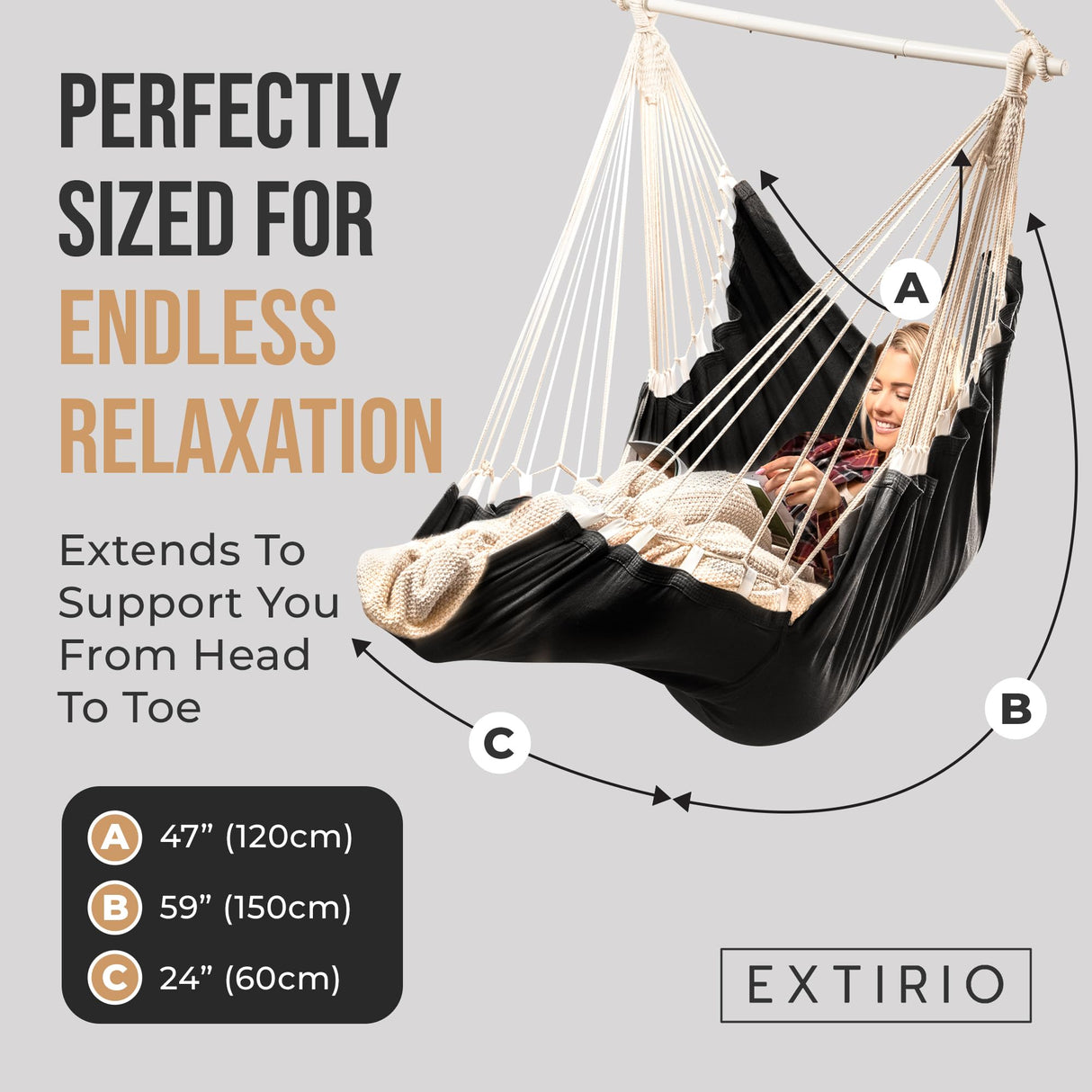 Indoor Hammock Chair Swing - Hanging Hammock Swing Chair - Indoor/Outdoor - Hanging Chairs for Bedroom, Patio, Porch, Swinging Chair Hammock for Adults - Built-In Footrest - Spacious Full Body Support EXTIRIO