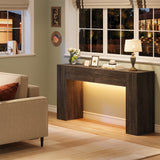 Condemo Farmhouse Console Table with LED Light and 2 Drawers, 55 inch Long Sofa Table Behind Couch, Narrow Entry Table for Entryway, Hallway, Entrance, Living Room (Gray Brown) Condemo