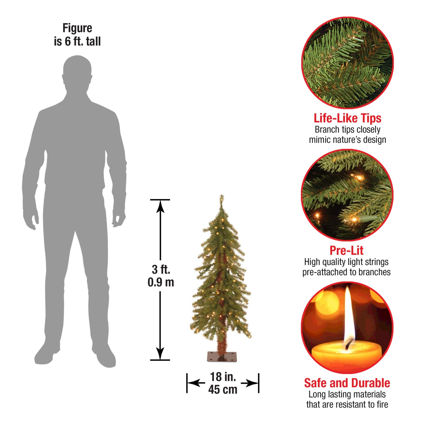 National Tree Company Pre-lit Artificial Christmas Tree | Includes Pre-strung White Lights | Hickory Cedar - 3 ft