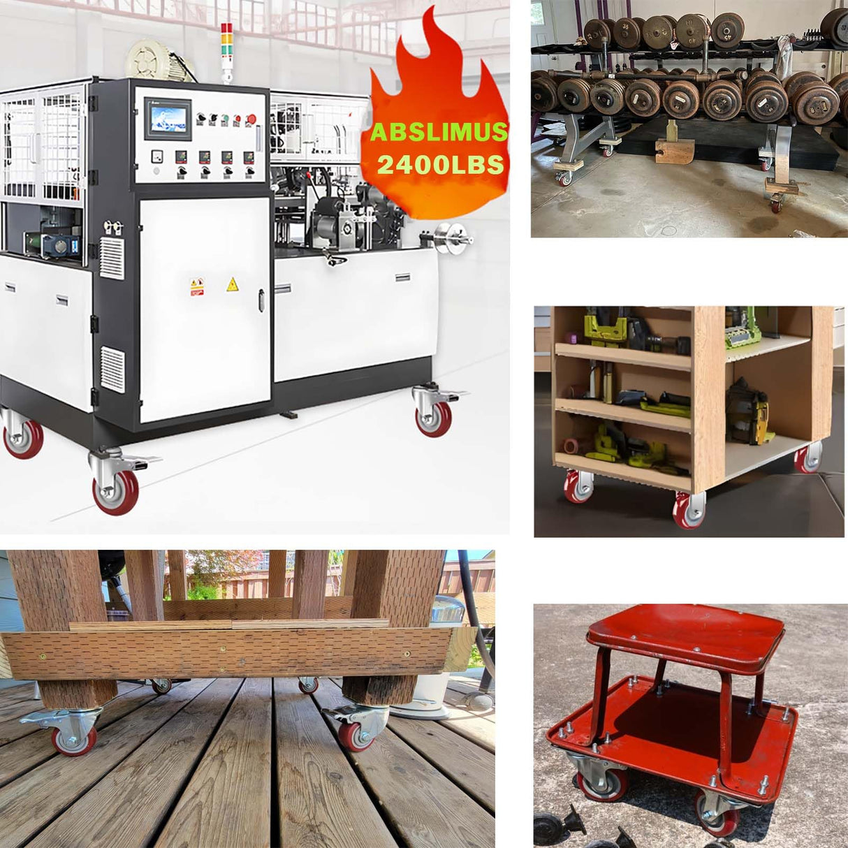 4 inch Heavy Duty Casters Load 2400lbs, Lockable Bearing Plate Caster with Brakes, 360-degree Swivel for Furniture and Workbench Cart, Set of 4 (Includes Complete Screw Set with Accessories) ABSLIMUS