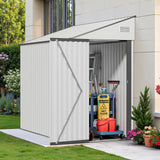Lyngins 4x8 Lean to Metal Shed - White, Heavy-Duty Outdoor Storage for Bikes, Tools, Lawn Mowers & Firewood, Rust-Resistant Wall Side Design Sheds with Lockable Door, Waterproof Coating & Sloped Roof Lyngins