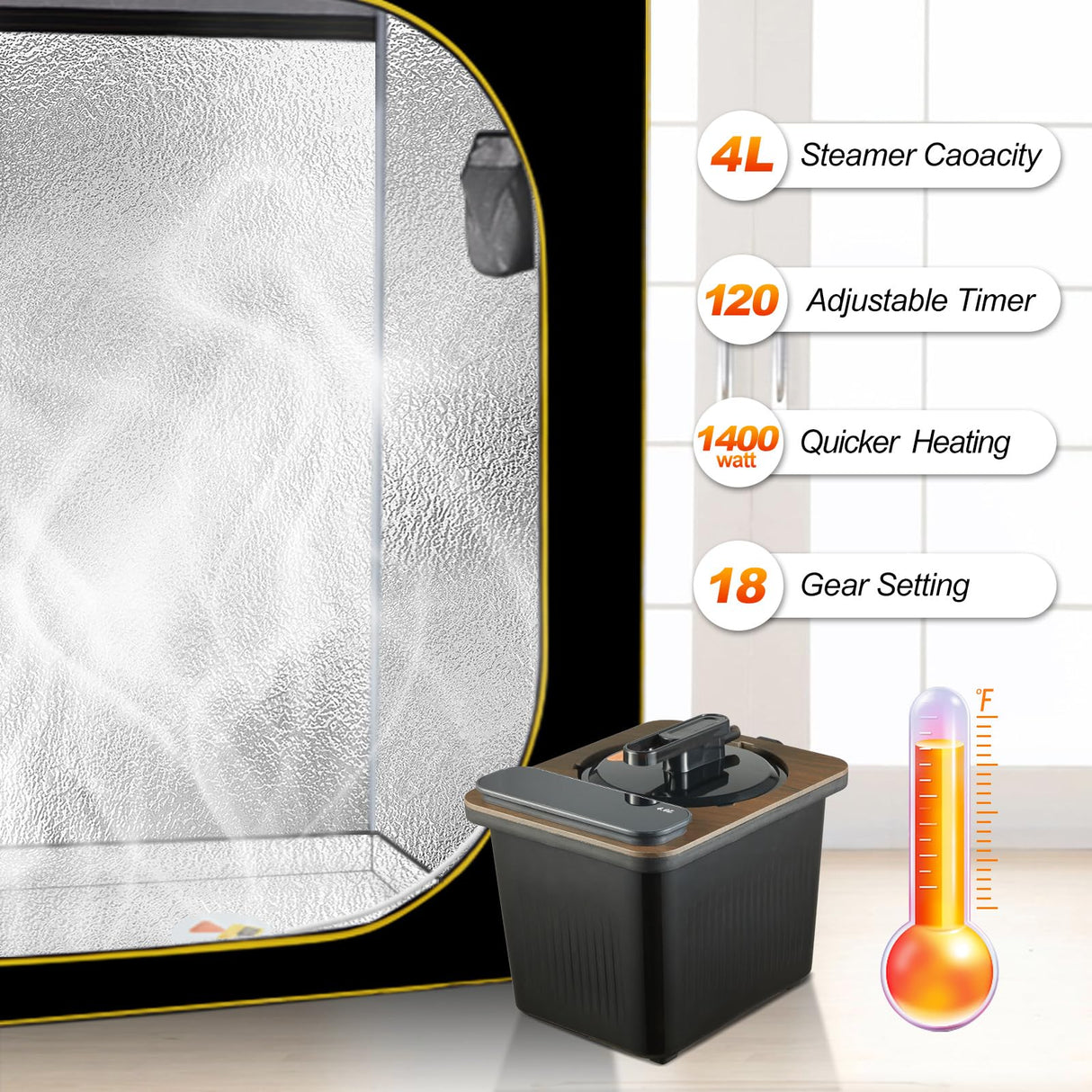 amocane Sauna Steam Portable Pot 4L, Stainless Steel Steam Generator for Saunas Home Spa Fumigation Steam Machine for Body Detox with Remote Control Anti-riot Device (110V, Wood Grain) amocane