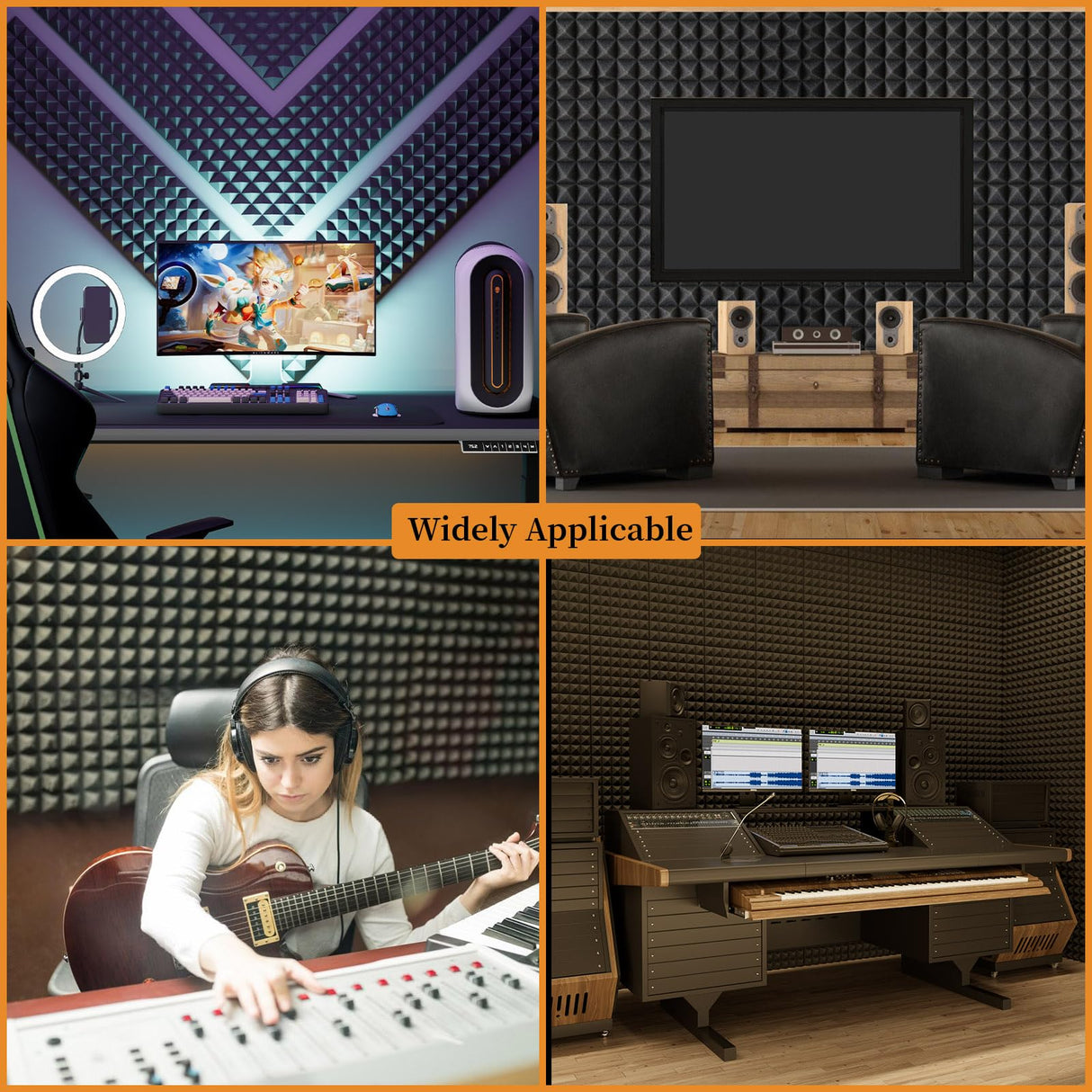 8 Pack Acoustic Foam Panels,12x12x2 inches Sound Proof Foam Panels for Walls, Fast Expand Pyramid Designed High Density Sound Panels Noise Reducing with Self-Adhesive(Black) EEKIYA