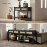 SICOTAS Black Console Table with Rattan Drawers - Boho Rattan Entryway Table with Storage, Wood Small Console Tables for Entryway, Entry Table for Hallway, Sofa Table SICOTAS