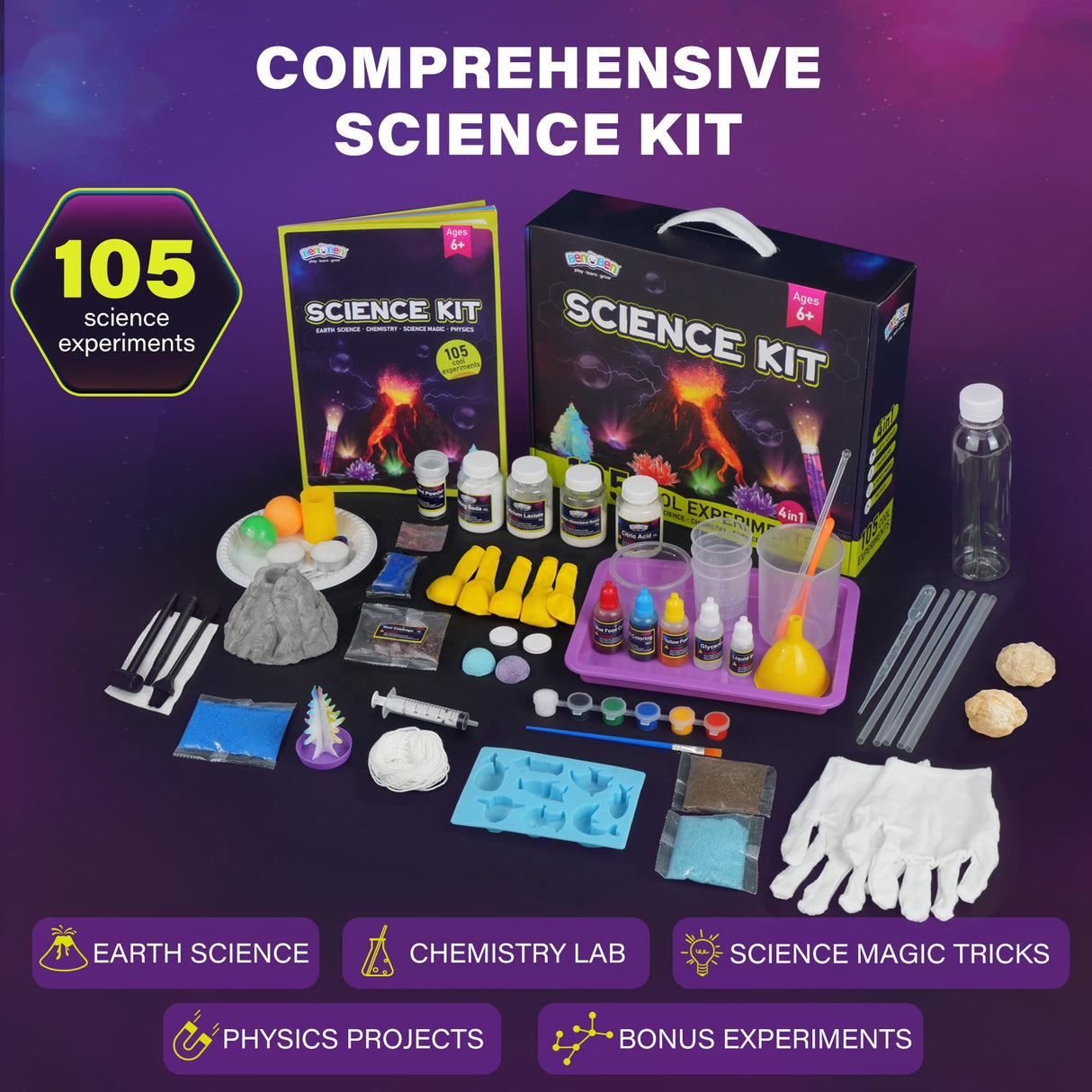 BenBen Science Kits for Kids Age 8-12, 105 Experiments Educational Toy, STEM Toys for 6 7 8 Year Old Boys Girls Birthday Gift, Science Kits for Kids Age 5-7, Chemistry Set for Homeschooling BenBen