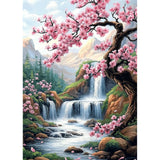 Lxmsja Cherry Blossoms Diamond Art Kits for Adults, Waterfalls Diamond Painting Kits for Beginners, 5D DIY Full Drill Gem Art Crafts for Adults, Home Wall Decor 12x16 inch Lxmsja