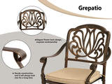 Grepatio 9 Piece Cast Aluminum Patio Furniture Set Outdoor Dining Set Bistro Furniture Set with 8 Armchairs and Dining Table, 8 Cushions for Backyard Garden Poolside (Khaki) Grepatio