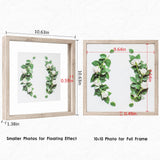 MUYE 10x10 Floating Frame Distressed Beige White Wood Pattern,Double Glass Square Picture Frame Display Any Size Photo up to 10x10,Wall Mount or Tabletop,2 Pack MUYE