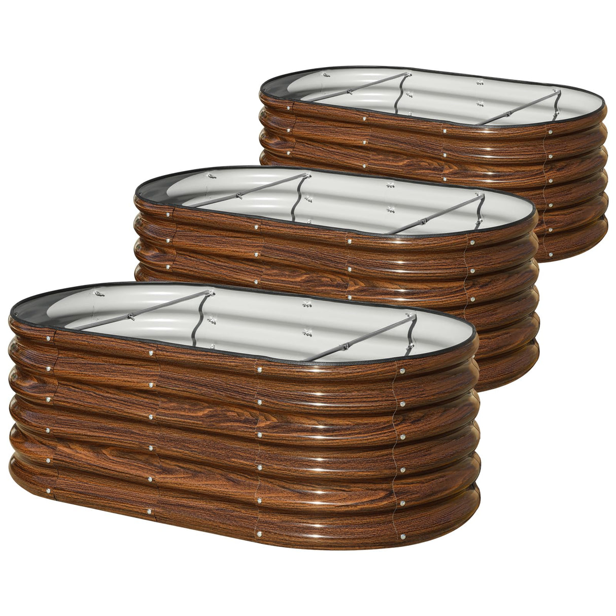 SnugNiture 3 Pcs 4x2x1.5ft Raised Garden Bed Outdoor, 17" Tall Galvanized Metal Planter Box, Raised Garden Bed Kit for Planting Vegetables Plants Fruits, Brown SnugNiture