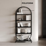 Kogven Bookshelf Arched Bookcase, Industrial 5 Tier Open Book Shelves with Metal Frame, 72" Tall Freestanding Display Rack for Home Office, Living Room, Black Kogven