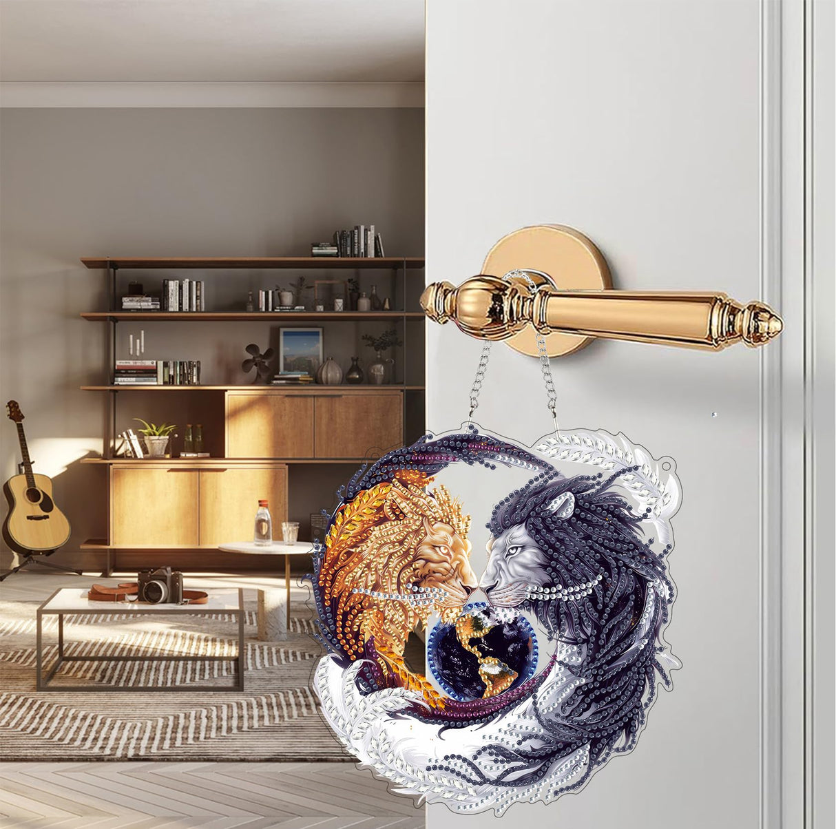 Diymood DIY Hanging Diamond Art Kits for Adults Lion, Diamond Painting Kit Pendant Special Shaped Double Sided Acrylic Sun Catcher Board Wreath Pendants Canvas Window Wall Decor 7.88 x 7.49 Inch Diymood