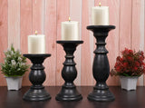 SAMHITA Set of 3 Farmhouse Mango Wood Candle Holders, in Black Finish for Table Centerpiece Candle for Any Room Decor Samhita
