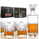 LIGHTEN LIFE Whiskey Decanter Set,Italian Style Decanter Set with 4 Glasses in Gift Box,Crystal Bourbon Decanter Set for Scotch,Liquor,Whiskey Decanter Set for Men and Women LIGHTEN LIFE