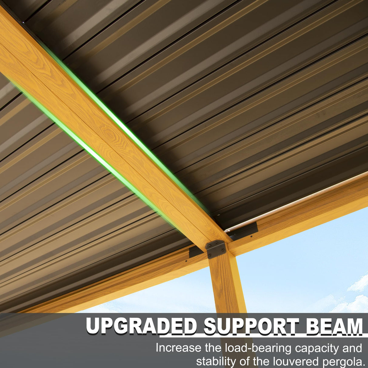 SHPAI 10’ x 20’ Louvered Pergola, Outdoor Pergola Aluminum Frame with Adjustable Rainproof Metal Roof, Permanent Sun Shade with Drainage System for Backyard, Garden and Lawn (Wooden Grain) SHPAI