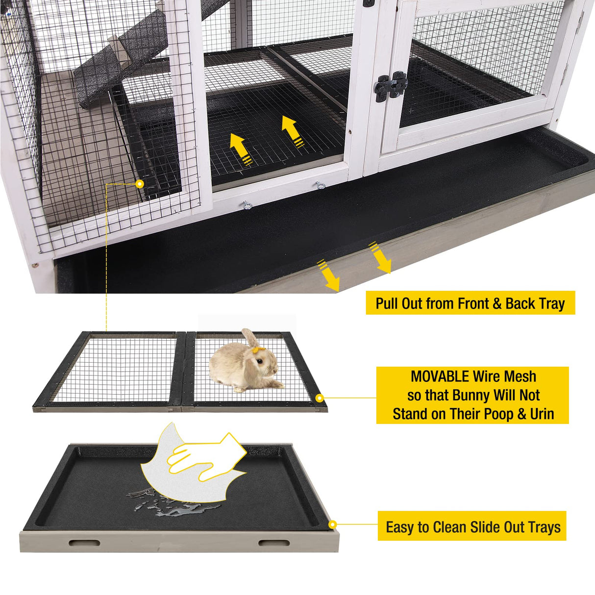 Aivituvin Upgrade Rabbit Cage Indoor Bunny Hutch with Run with Two Deeper No Leak Trays - 4 Casters Include for Outdoor (Mocca) Aivituvin