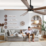 heimo 60 Inch Ceiling Fans with Lights and Remote, Wood Indoor Outdoor Ceiling Fan with Light for Patios Living Room Bedroom 5 Blades DC Motor Mid Century Modern Wooden Fan (Walnut) heimo
