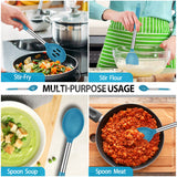 Pack of 4 Large Silicone Cooking Spatulas and Spoons, Slotted and Solid Stainless Steel Cooking Utensils Set, Non-stick Heat Resistant Kitchen for Baking, Fried, Stir-Fry, Mixing, Serving (Blue) DaiRen Kitchen