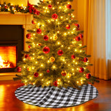 48 Inch Buffalo Plaid Christmas Tree Skirt Large Black and White Buffalo Plaid Double Layers Tree Skirt for Holiday Christmas Decorations Hxezoc