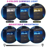 MDGC Nightstand with Lockable Gun Drawer,3 Color Dimmable LED End Table with Charging Station,Bedside Table with Auto Sensor Light,Smart Night Stand with USB-C Ports and 3 Drawers,Bedroom MDGC
