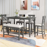 Bellemave Kitchen Dining Table Set for 6, Counter Height Dining Table with Shelf, 4 Chairs and Bench, 6 Piece Wood Rectangular Dining Room Set, Easy Assembly (Gray) Bellemave