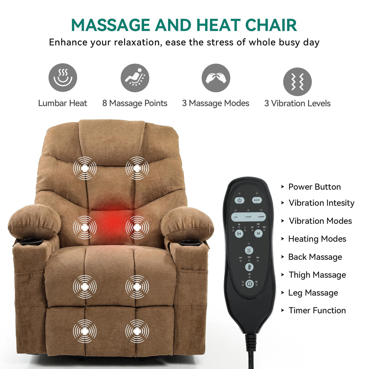 YITAHOME Power Lift Recliner Chair for Elderly with Vibration Massage and Lumbar Heating, Electric Lift Recliner Single Sofa with Side Pocket, Two Cup Holders and USB Charge Port for Living Room,Brown YITAHOME