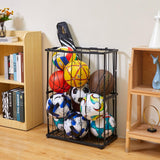 Garage Ball Storage Wall-Mounted & Floor Sports Equipment Organizer: Sports Ball Rack with Elastic Rope, Holder for Basketball, Soccer, Volleyball, Football, Garage, Gym, Black(Patent Pending) Hencawima