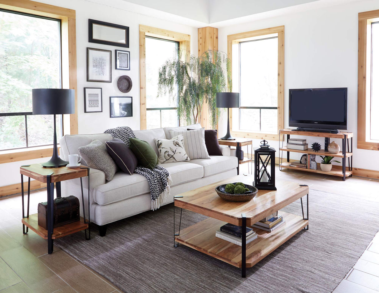 Alaterre Furniture Ryegate Natural Solid Wood with Metal End Table, Live Edge Alaterre Furniture