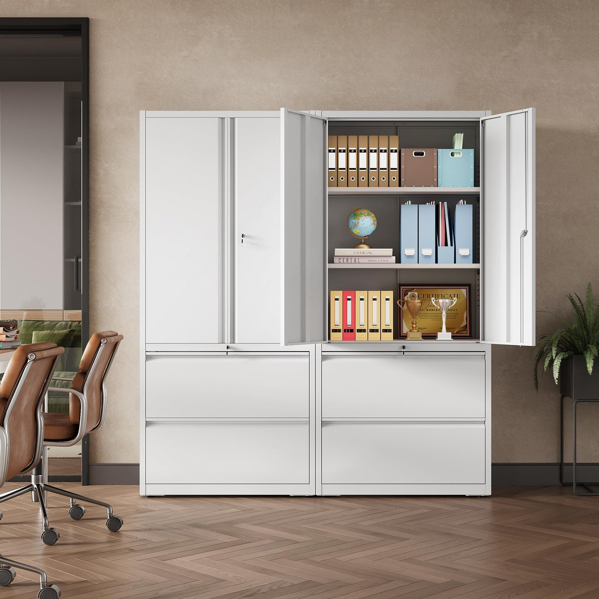 DEVAISE 71" Metal Storage Cabinet, 2-Drawer Lateral File Cabinet with Lock, Adjustable Shelves & Doors, White Garage Storage Cabinet, Heavy Duty Tall Cabinet for Home Office, Garage Organization DEVAISE