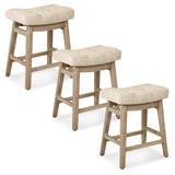 RNKSFX Counter Height Bar Stools Set of 3 for Kitchen Counter Farmhouse Modern Barstools with Upholstered Fabric Backless Seat and Solid Wood Legs 24 inch Bar Chairs, Khaki + Wood Color RNKSFX