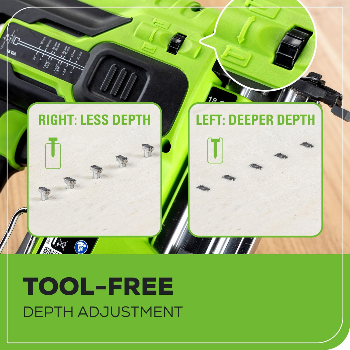 Greenworks 24V 18 Gauge Brushless Brad Nailer Gun, Cordless Finish Nailer, Staple Gun Cordless with 2Ah Battery and 2A Charger Greenworks