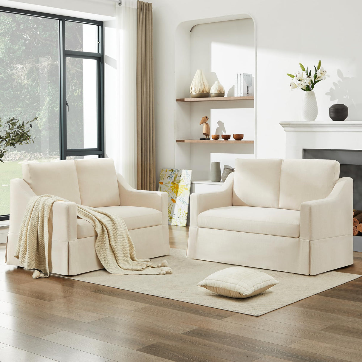 Tbfit 51" Loveseat Couch, Slipcovered Sofa, Small Sofas with Removable Cover, Pocket Spring Cushion, Mini Couches, Living Room Furniture for Home, Apartment, Farmhouse, Beige Tbfit