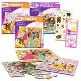 Disney Princess Jigsaw Puzzle for Kids Bundle Princess Activity Set - 3 Pack Disney Princess Jigsaw Puzzles 48, 100 Piece Puzzles Plus Stickers, More | Princess Toys for Girls Disney