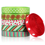 60 Yards 0.4 Inch Thin Christmas Ribbon Grosgrain Ribbon Red Green Dots Stripes Multi Rolled Xmas Gift Ribbon for Gift Wrapping Holiday Decoration DIY Crafts Christmas Ornaments Jetec