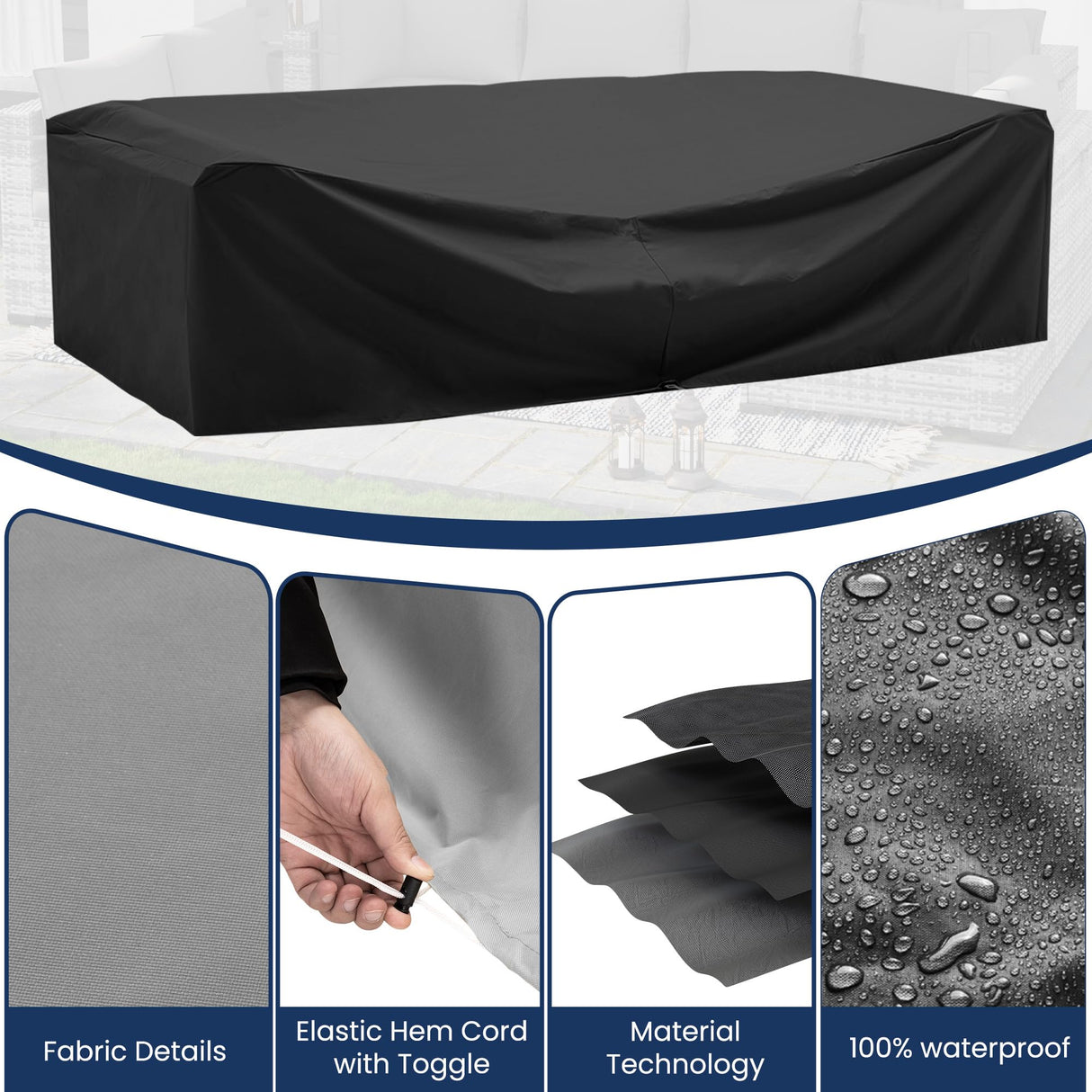 UDPATIO Patio Furniture Sets, Modular Rattan Outdoor Patio Sectional Furniture Sofa Set, Wicker Patio Conversation Set for Backyard, Deck w/Coffee Table, 7PC Grey/Blue (Include Sofa Cover) UDPATIO